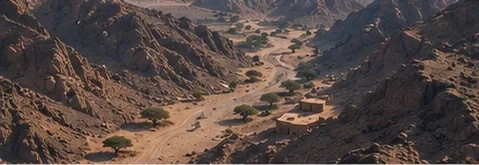 وادٍ جاف بين جبال صخرية